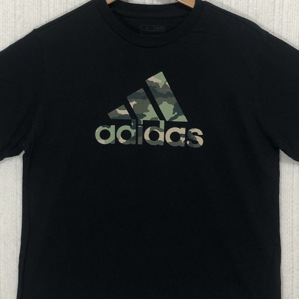 Adidas Womens Black Camo Graphic Logo T-Shirt Short Sleeve Crewneck Large